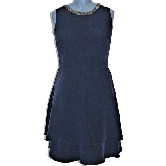 Taylor Fit & Flare Dress Navy Embellished Special Occasion Layered Size 10 - Picture 1 of 5